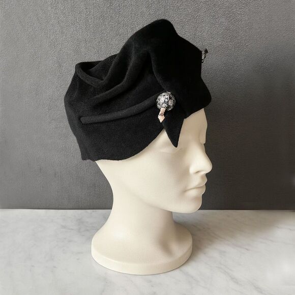 Borsalino Italy Black Wool Cloche Hat Women’s Vintage Sculpted Design Otti Moll - Picture 3 of 9